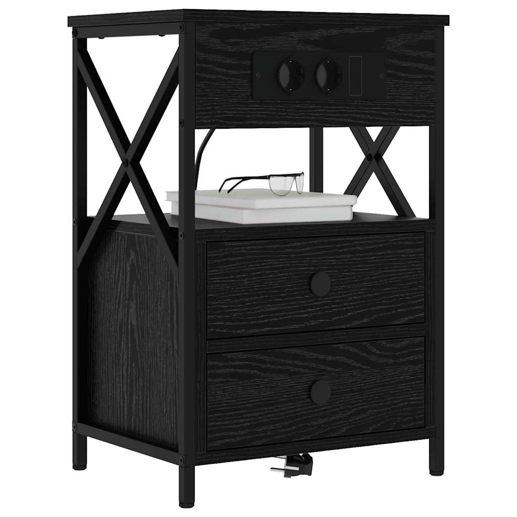 Nachtkastje 2 pcs Zwart eiken 40 x 31 x 60 cm Bewerkt hout