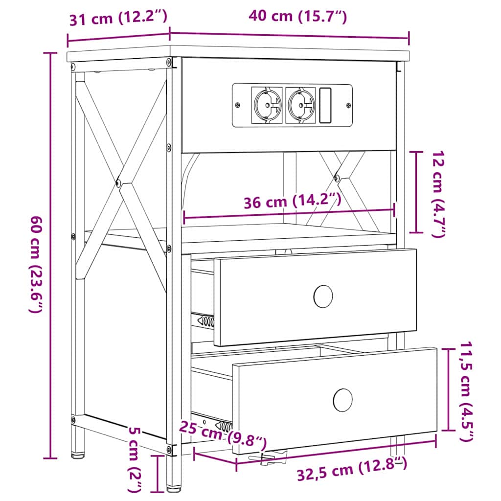 Nachtkastje 2 pcs Zwart eiken 40 x 31 x 60 cm Bewerkt hout