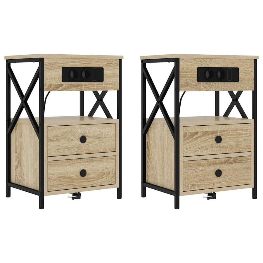 Nachtkastje 2 pcs Sonoma eiken 40 x 31 x 60 cm Bewerkt hout