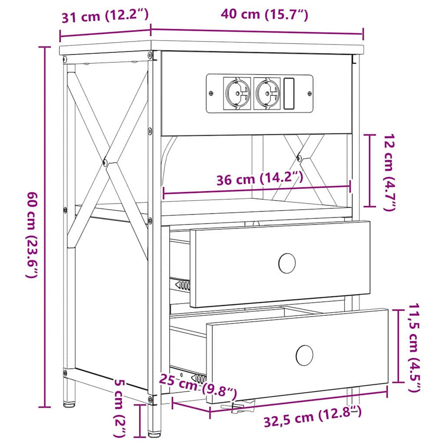 Nachtkastje 2 pcs Sonoma eiken 40 x 31 x 60 cm Bewerkt hout