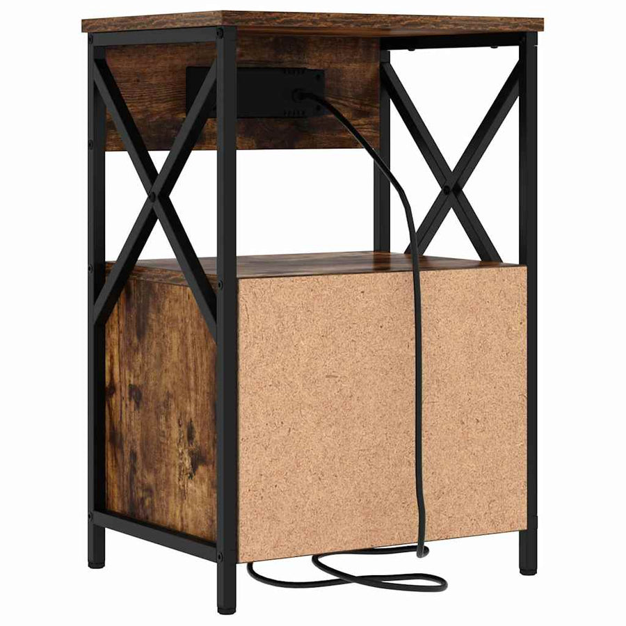 Nachtkastje met lade Gerookt eiken 40 x 31 x 60 cm Bewerkt hout