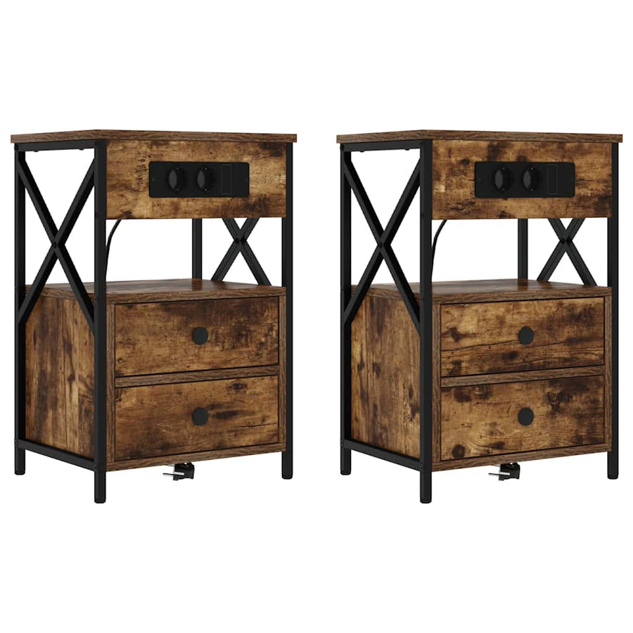 Nachtkastje 2 pcs Gerookt eiken 40 x 31 x 60 cm Bewerkt hout