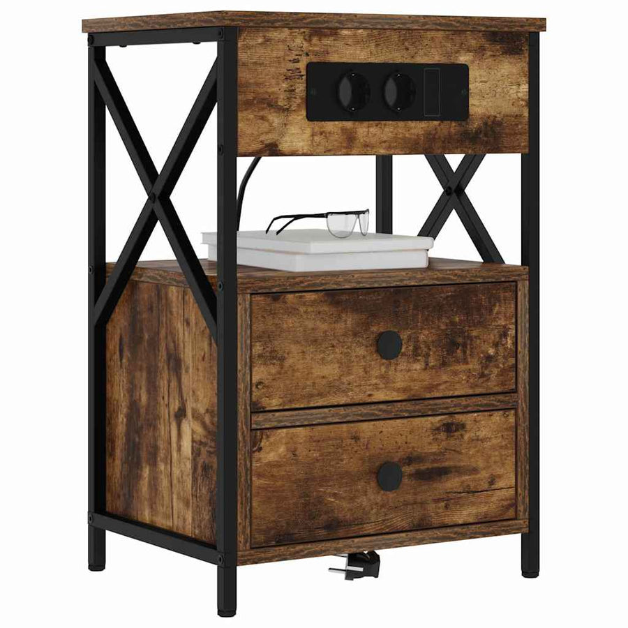 Nachtkastje 2 pcs Gerookt eiken 40 x 31 x 60 cm Bewerkt hout