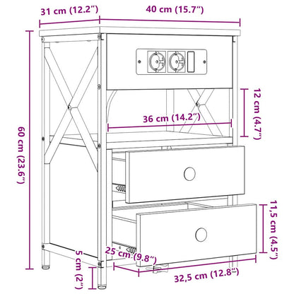 Nachtkastje 2 pcs Grijs sonoma 40 x 31 x 60 cm Bewerkt hout