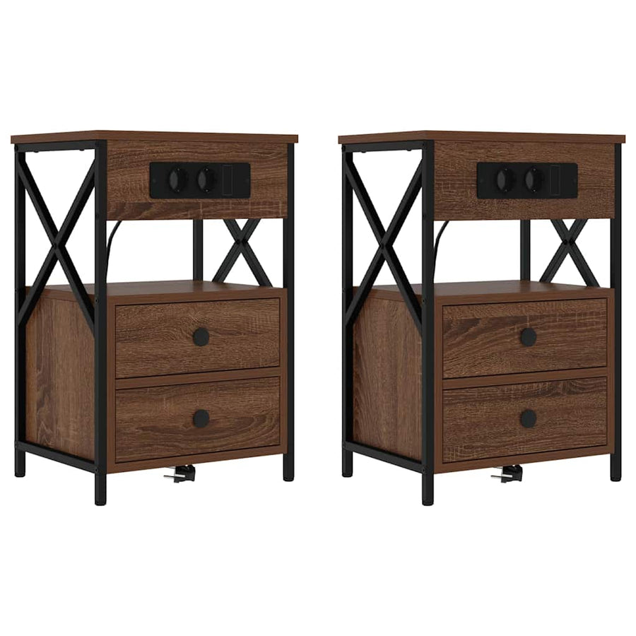 Nachtkastje 2 pcs bruin eikenkleur 40 x 31 x 60 cm Bewerkt hout