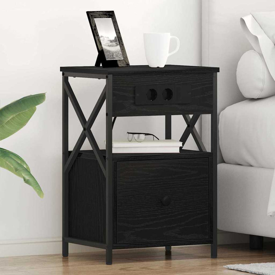 Bedside kasten 2 pcs Zwart eiken 40 x 31 x 60 cm Bewerkt hout