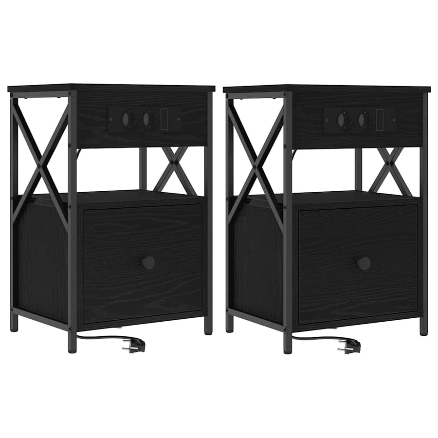 Bedside kasten 2 pcs Zwart eiken 40 x 31 x 60 cm Bewerkt hout