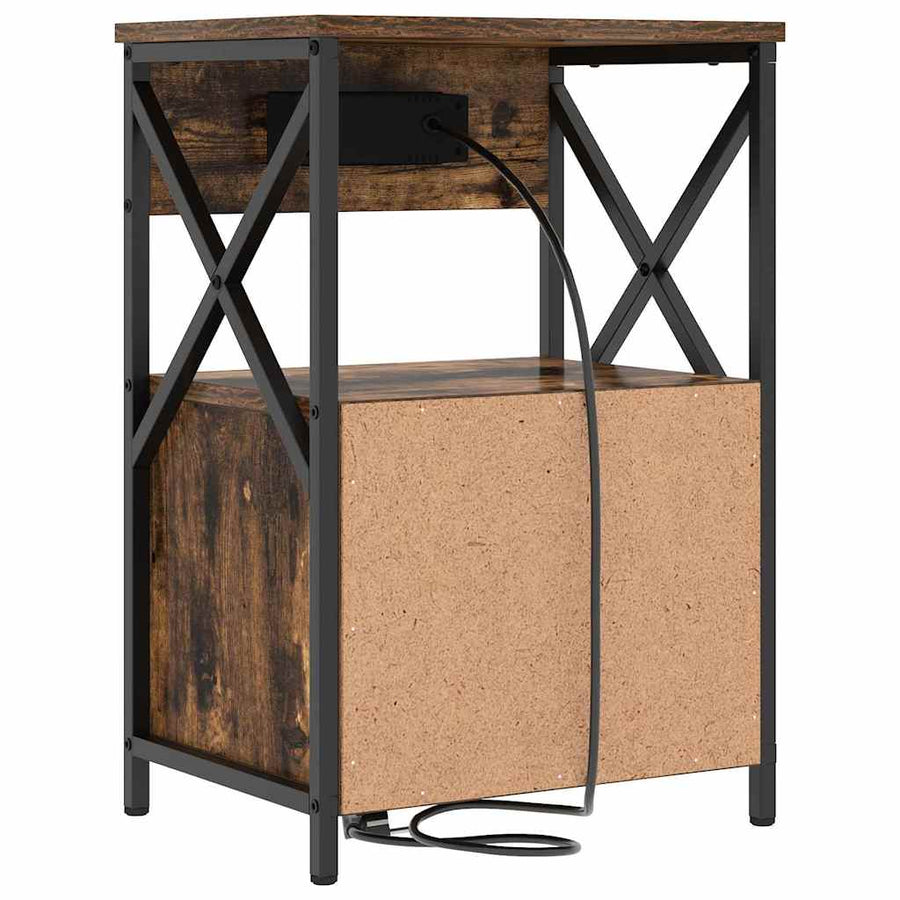 Nachtkastje met lade Gerookt eiken 40 x 31 x 60 cm Bewerkt hout