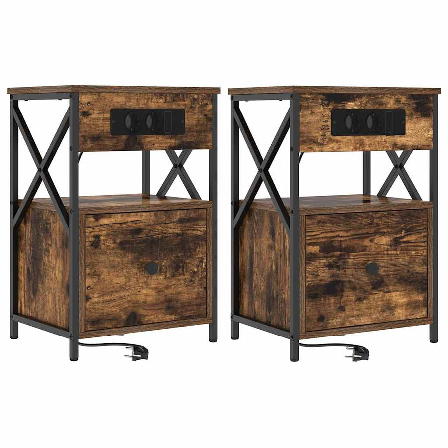 Bedside kasten 2 pcs Gerookt eiken 40 x 31 x 60 cm Bewerkt hout