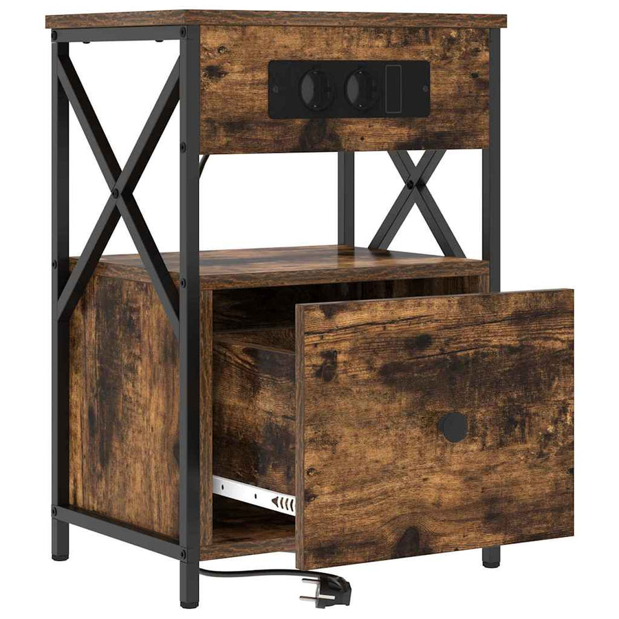 Bedside kasten 2 pcs Gerookt eiken 40 x 31 x 60 cm Bewerkt hout