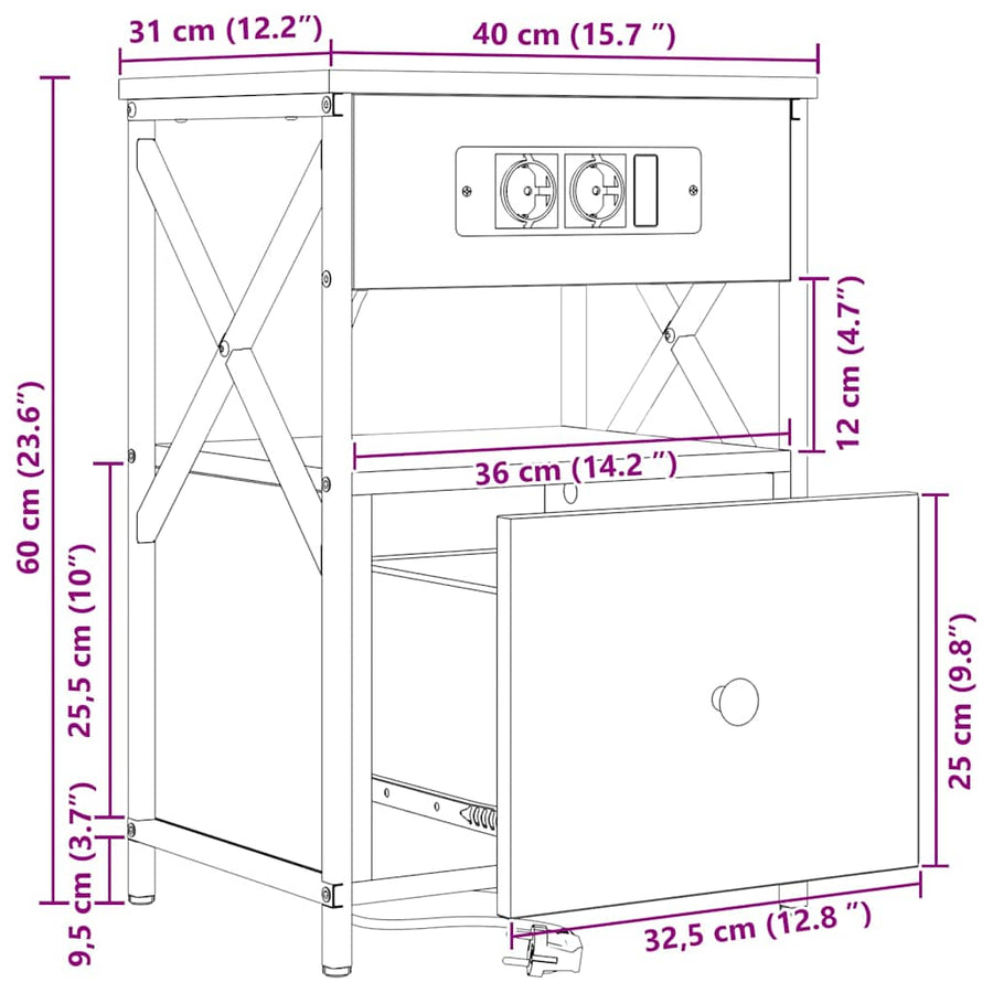 Bedside kasten 2 pcs Grijs sonoma 40 x 31 x 60 cm Bewerkt hout