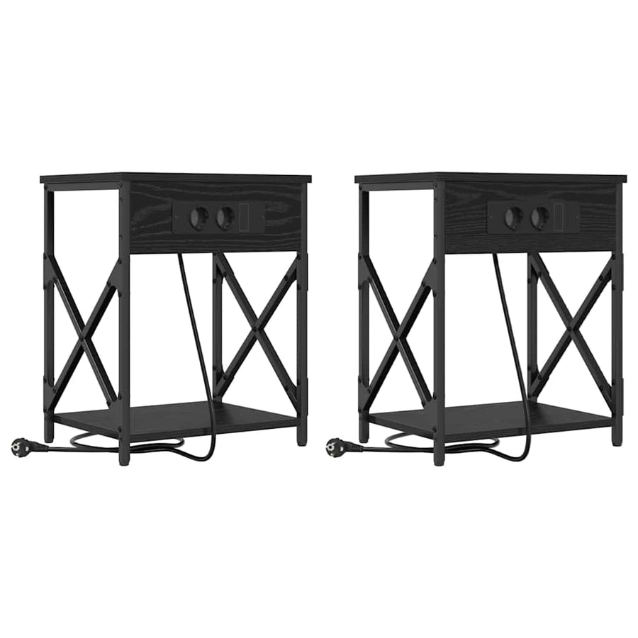 Nachtkastje 2 pcs Zwart eiken 41 x 31 x 51 cm Bewerkt hout