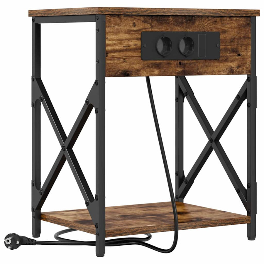 Nachtkastje met lade Gerookt eiken 41 x 31 x 51 cm Bewerkt hout