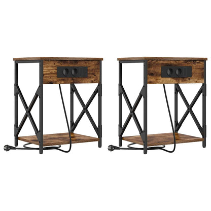 Nachtkastje 2 pcs Gerookt eiken 41 x 31 x 51 cm Bewerkt hout