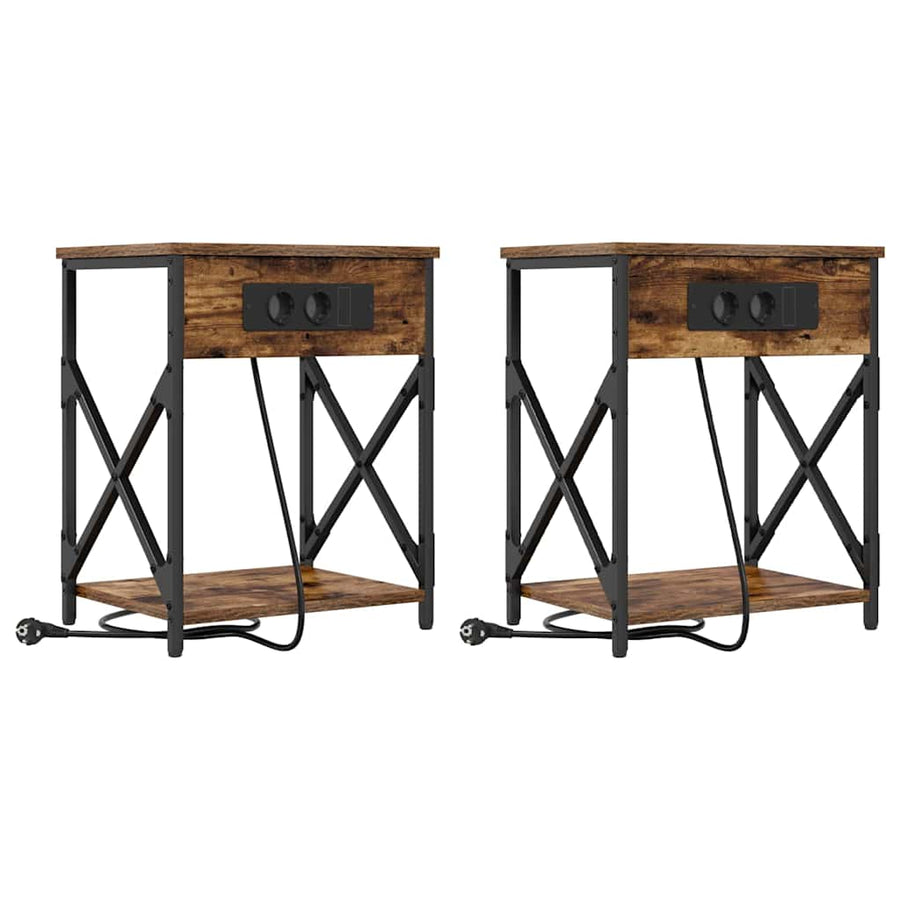 Nachtkastje 2 pcs Gerookt eiken 41 x 31 x 51 cm Bewerkt hout