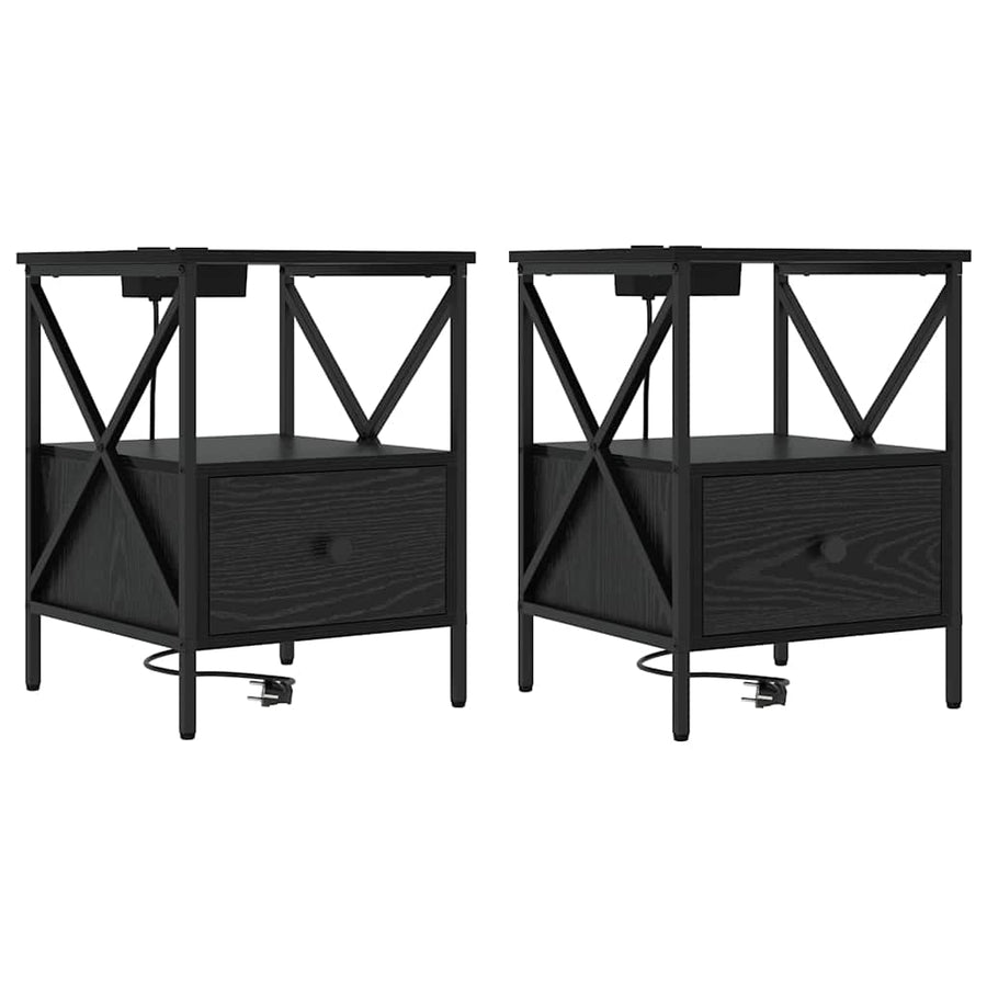 Nachtkastje 2 pcs Zwart eiken 41,5 x 40,5 x 55 cm Bewerkt hout