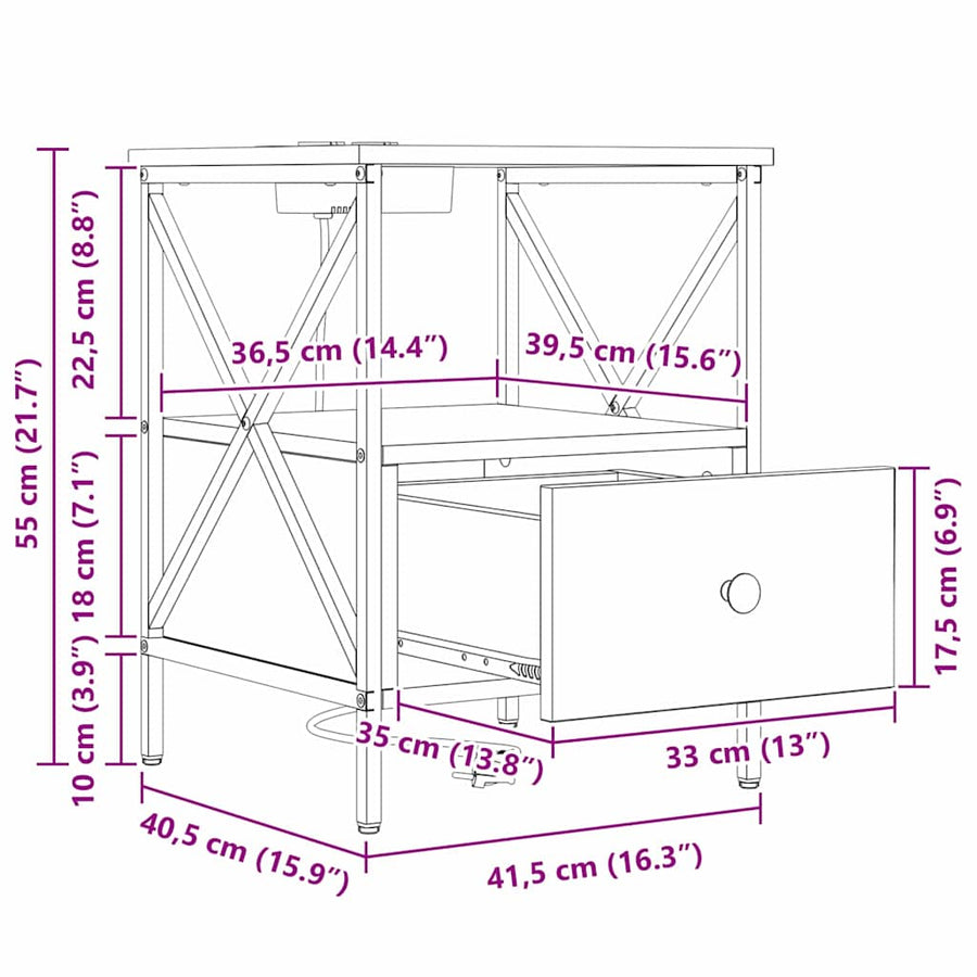Nachtkastje 2 pcs Zwart eiken 41,5 x 40,5 x 55 cm Bewerkt hout