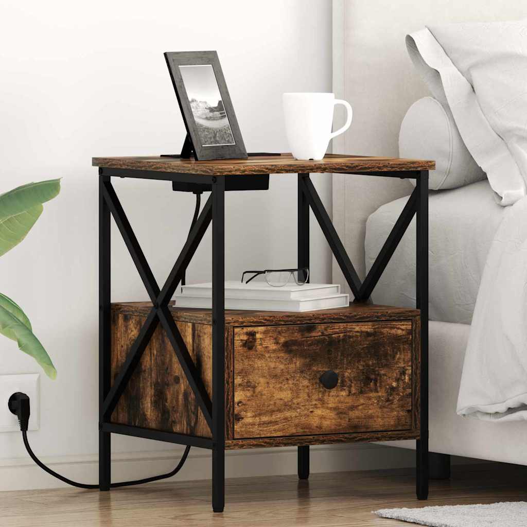 Nachtkastje met lade 2 pcs Gerookt eiken 41,5 x 40,5 x 55 cm