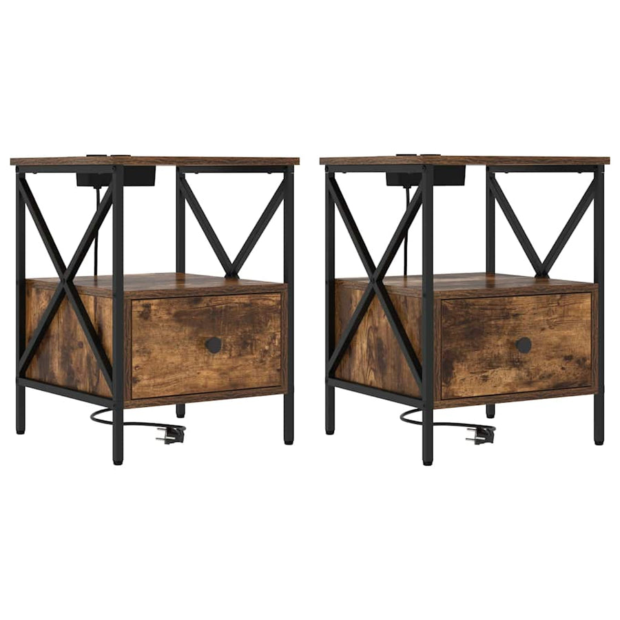Nachtkastje met lade 2 pcs Gerookt eiken 41,5 x 40,5 x 55 cm