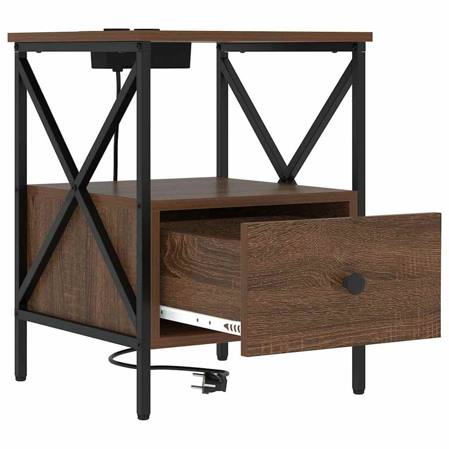 Nachtkastje bruin eikenkleur 41,5 x 40,5 x 55 cm Bewerkt hout