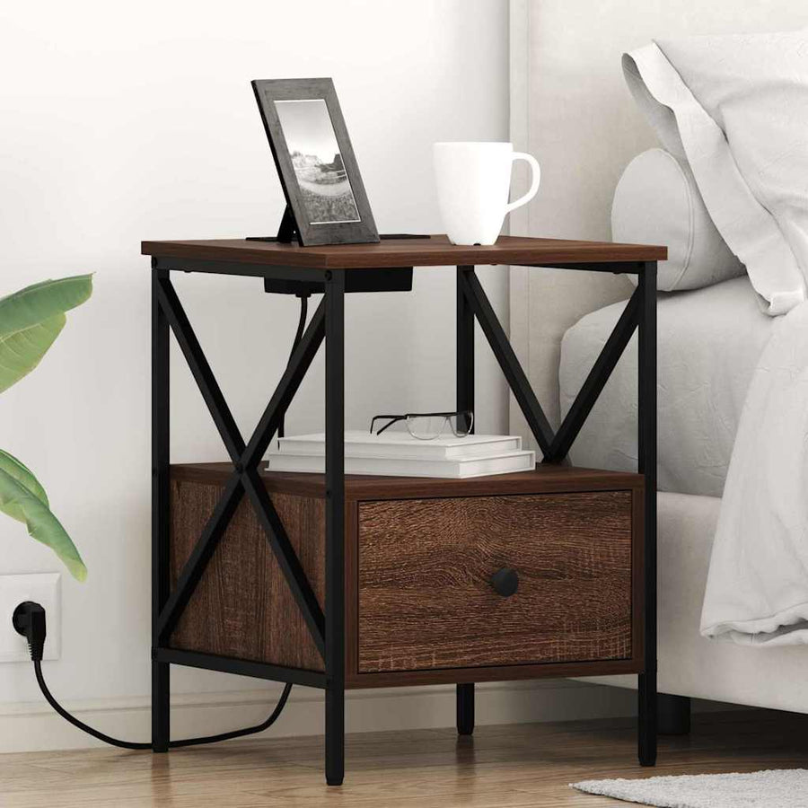 Nachtkastje met lade 2 pcs bruin eikenkleur 41,5 x 40,5 x 55 cm