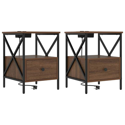 Nachtkastje met lade 2 pcs bruin eikenkleur 41,5 x 40,5 x 55 cm