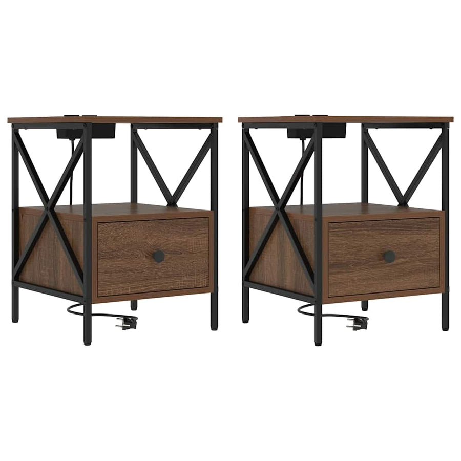 Nachtkastje met lade 2 pcs bruin eikenkleur 41,5 x 40,5 x 55 cm