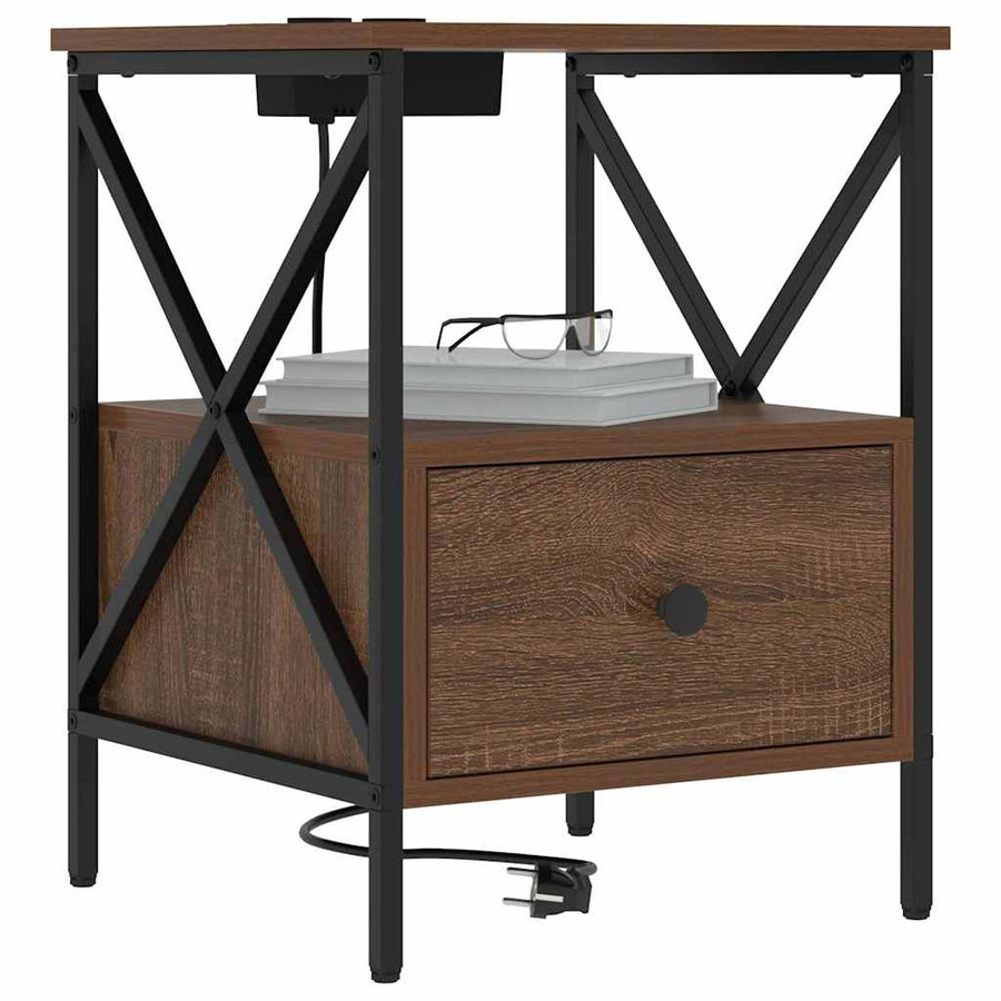 Nachtkastje met lade 2 pcs bruin eikenkleur 41,5 x 40,5 x 55 cm