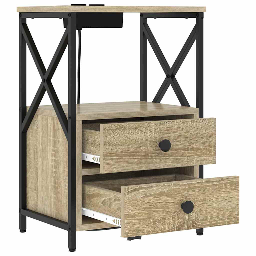Nachtkastje met Oplaadstation Sonoma eiken Bewerkt hout