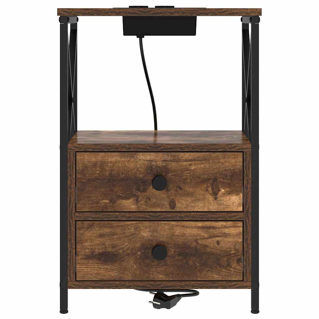 Nachtkastje met Oplaadstation 2 pcs Gerookt eiken Bewerkt hout