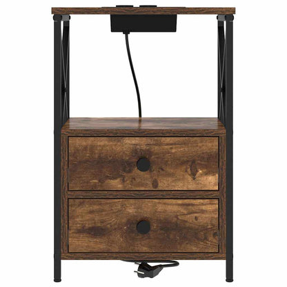 Nachtkastje met Oplaadstation 2 pcs Gerookt eiken Bewerkt hout