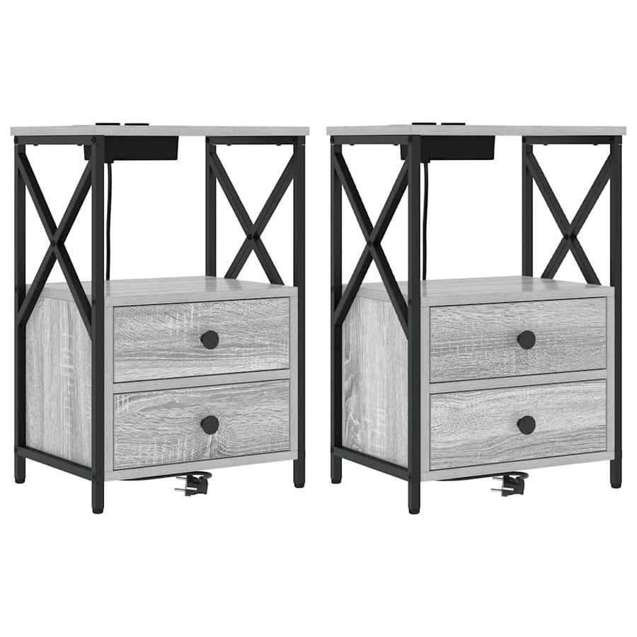 Nachtkastje met Oplaadstation 2 pcs Grijs sonoma Bewerkt hout