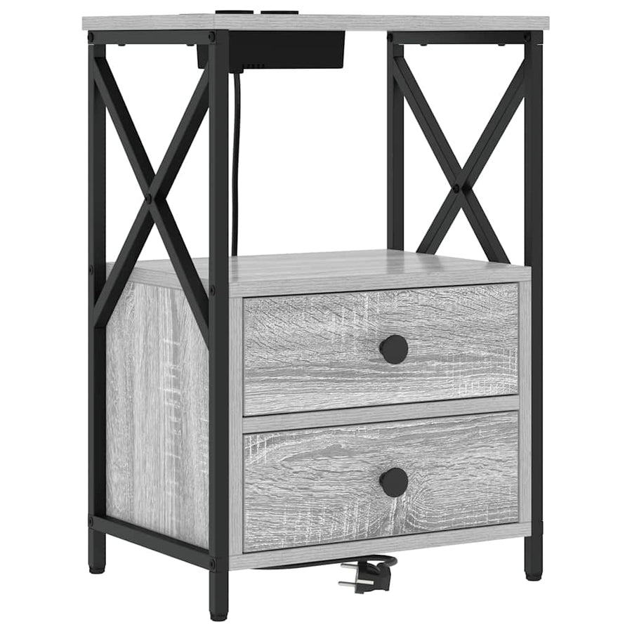 Nachtkastje met Oplaadstation 2 pcs Grijs sonoma Bewerkt hout