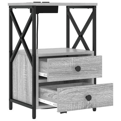 Nachtkastje met Oplaadstation 2 pcs Grijs sonoma Bewerkt hout