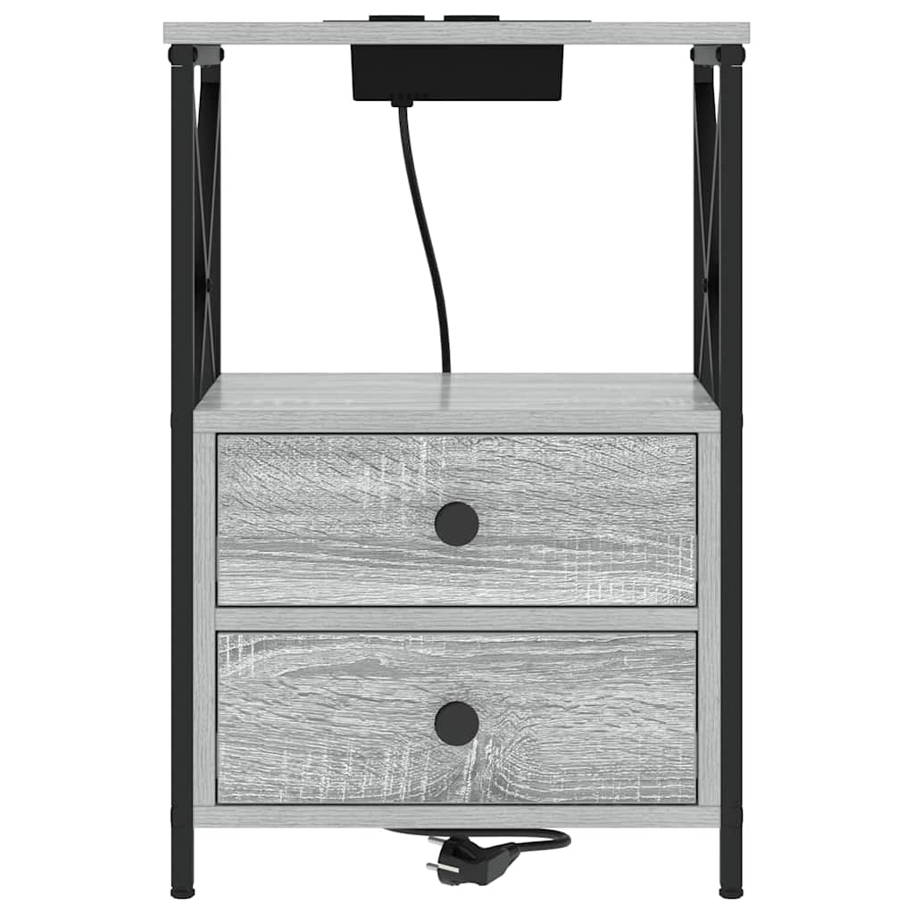 Nachtkastje met Oplaadstation 2 pcs Grijs sonoma Bewerkt hout