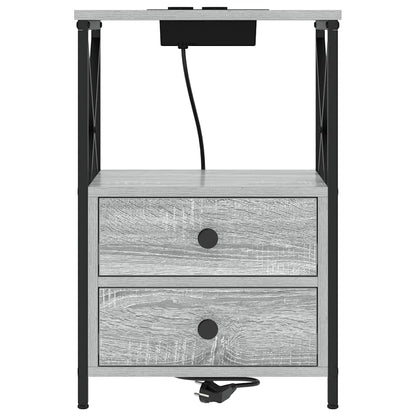 Nachtkastje met Oplaadstation 2 pcs Grijs sonoma Bewerkt hout