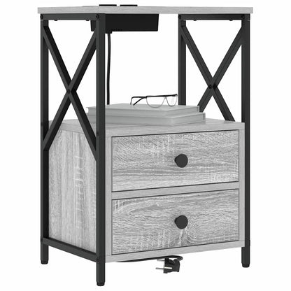 Nachtkastje met Oplaadstation 2 pcs Grijs sonoma Bewerkt hout
