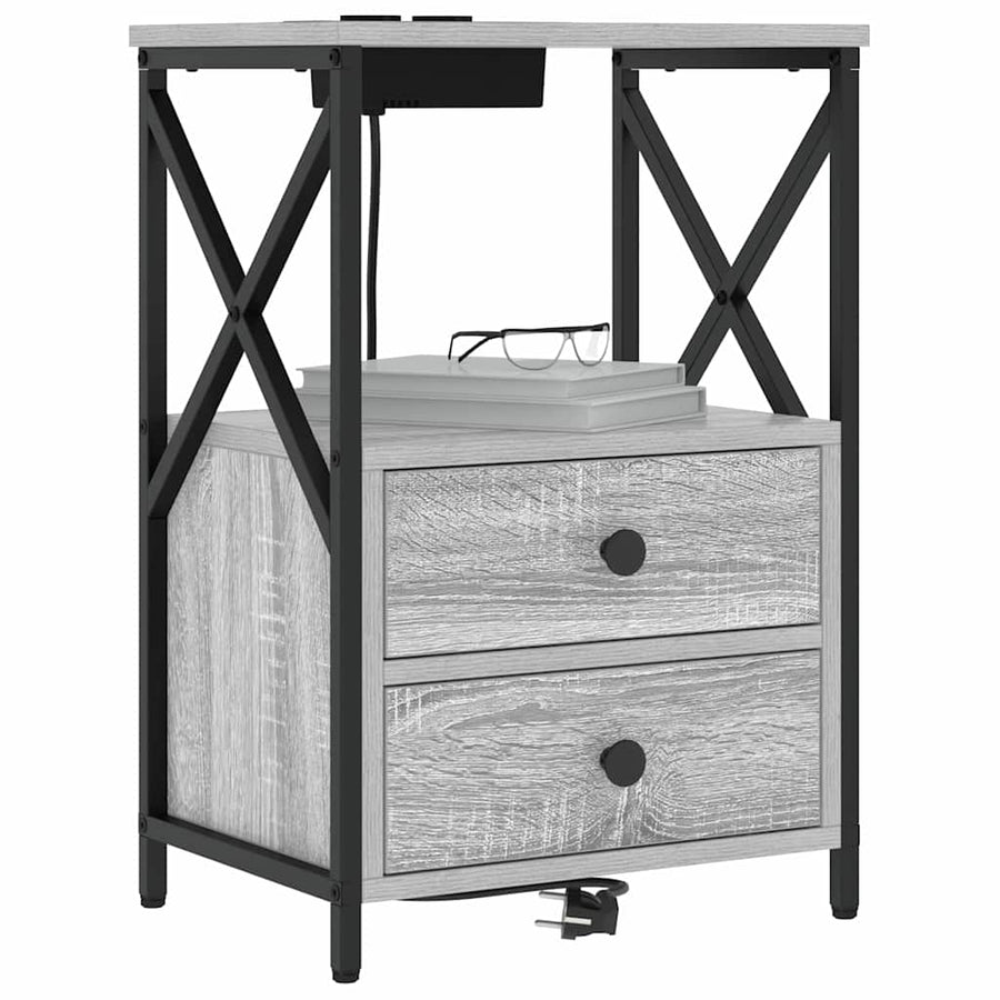 Nachtkastje met Oplaadstation 2 pcs Grijs sonoma Bewerkt hout