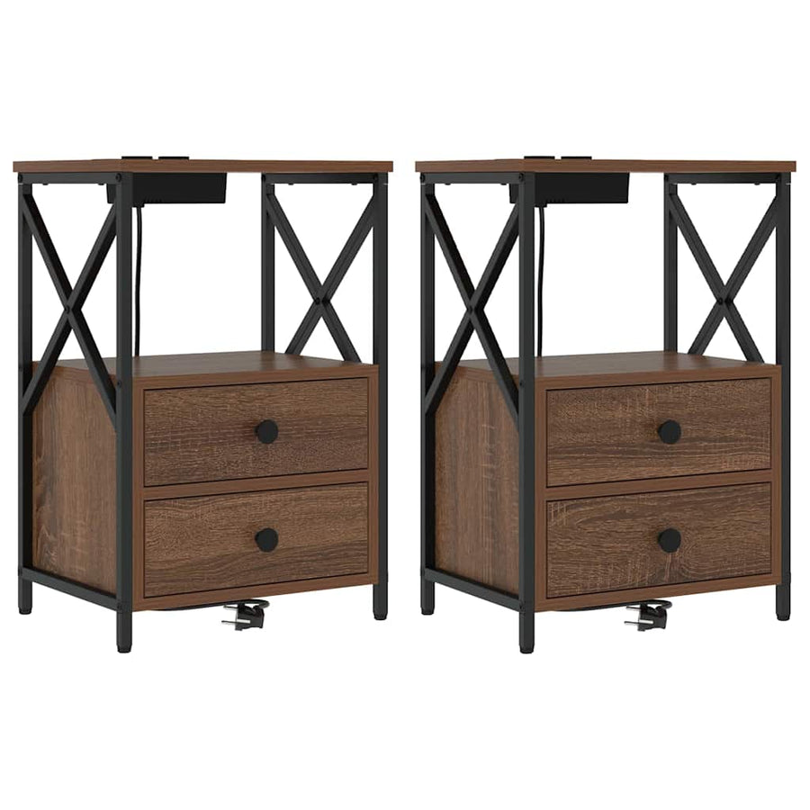 Nachtkastje met Oplaadstation met lade 2 pcs bruin eikenkleur