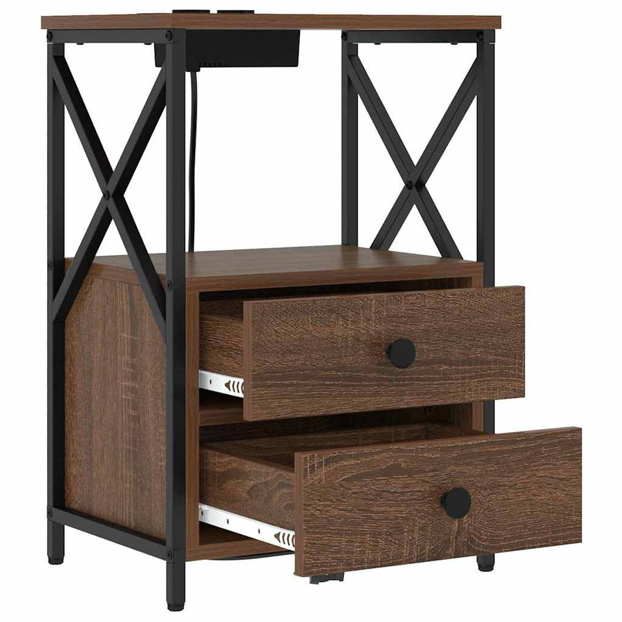 Nachtkastje met Oplaadstation met lade 2 pcs bruin eikenkleur