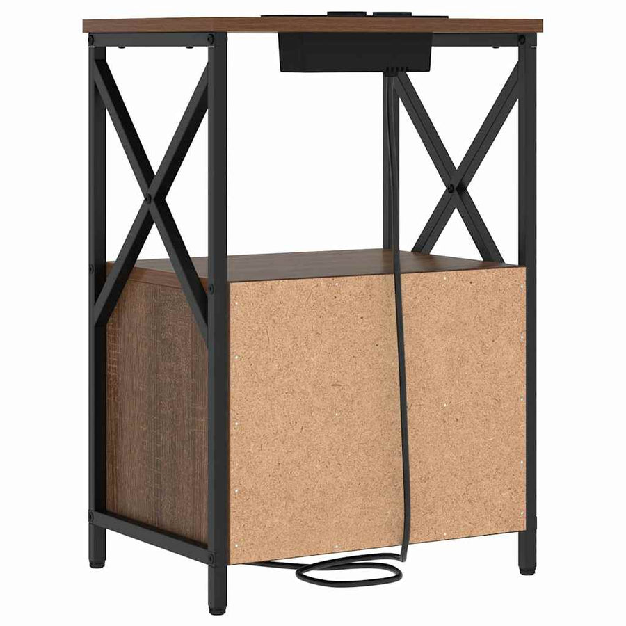 Nachtkastje met Oplaadstation met lade 2 pcs bruin eikenkleur