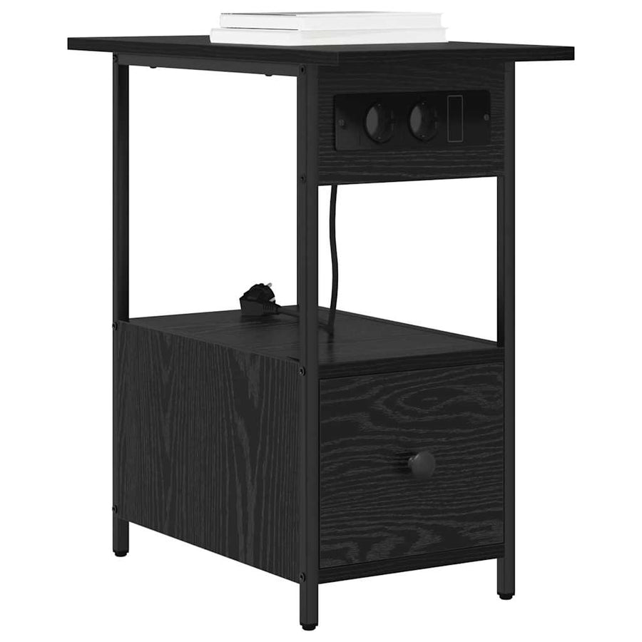 Nachtkastje met lade Zwart eiken 60 x 30 x 61 cm Bewerkt hout