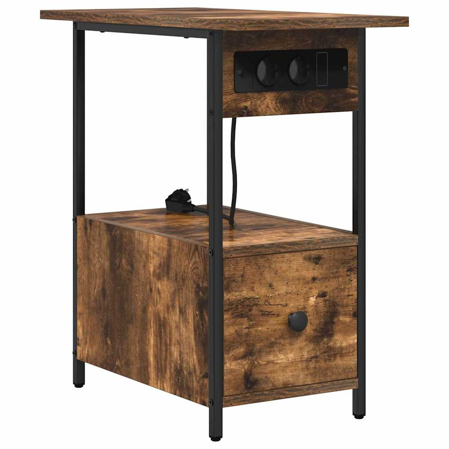 Nachtkastje met lade Gerookt eiken 60 x 30 x 61 cm Bewerkt hout