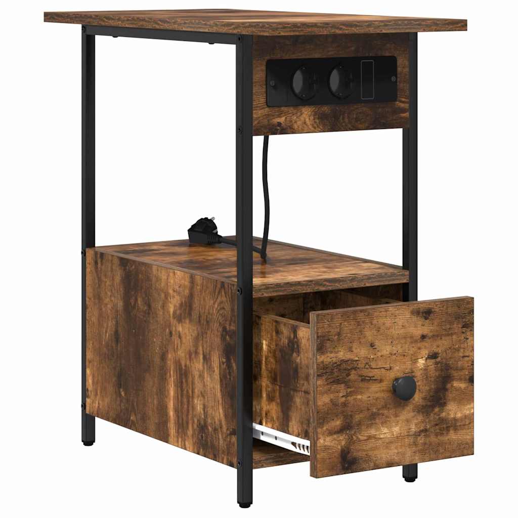 Nachtkastje met lade Gerookt eiken 60 x 30 x 61 cm Bewerkt hout