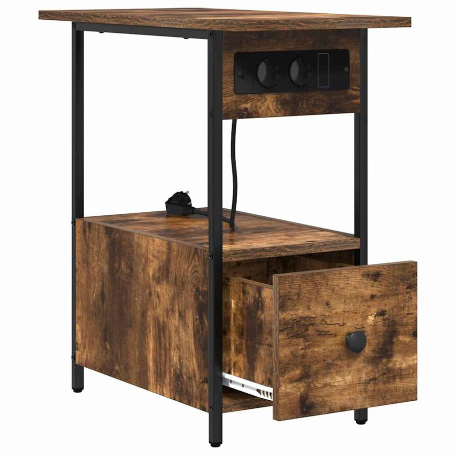 Nachtkastje met lade Gerookt eiken 60 x 30 x 61 cm Bewerkt hout