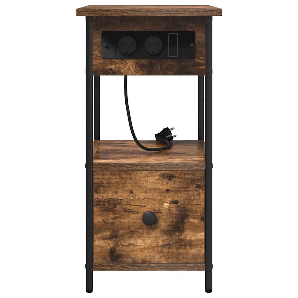 Nachtkastje met lade Gerookt eiken 60 x 30 x 61 cm Bewerkt hout
