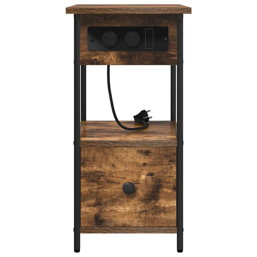 Nachtkastje met lade Gerookt eiken 60 x 30 x 61 cm Bewerkt hout