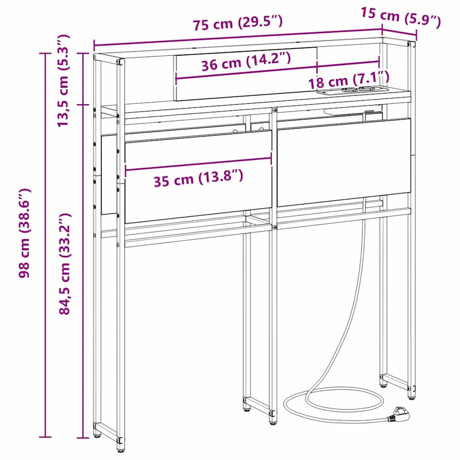 Opberghoofdbord met hoofdeinde Grijs sonoma 75 cm Bewerkt hout