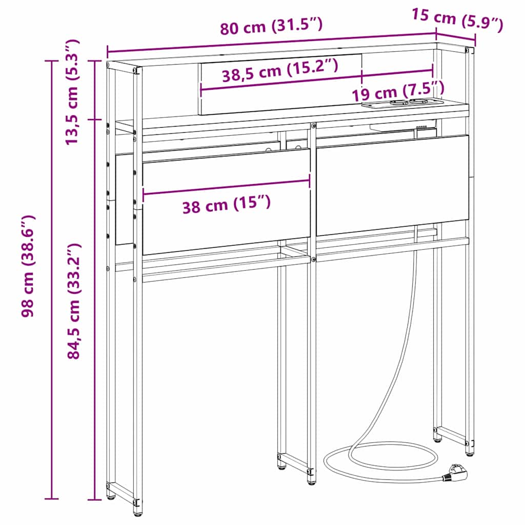 Opberghoofdbord bruin eikenkleur 80 cm Bewerkt hout