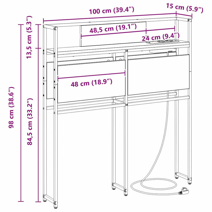 Opberghoofdbord bruin eikenkleur 100 cm Bewerkt hout